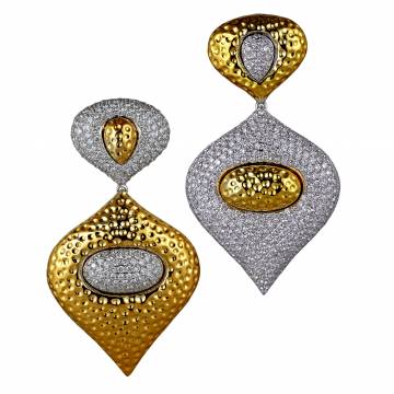 Autumn & Winter Beaten White and Yellow Gold Drop Earrings