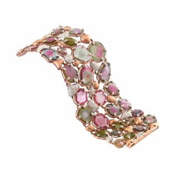 Bonbon Watermelon Tourmaline and Diamond Bracelet