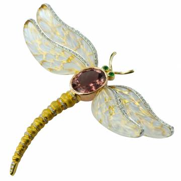 Dragonfly Tourmaline and Rock Crystal Pendant Broach