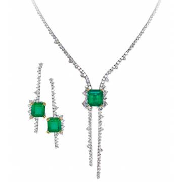 Emma Columbian Emerald and Diamond Necklace and Earrings