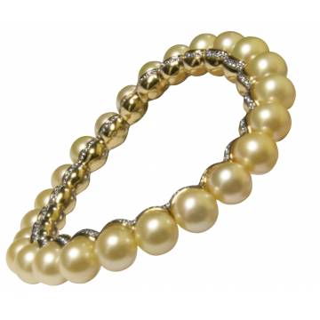Halcyon Days Golden Pearl and Diamond Bangle