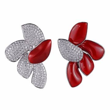 Lava & Ice Red Coral and Diamond Earrings