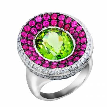 Pinky Promise Peridot and Diamond Ring