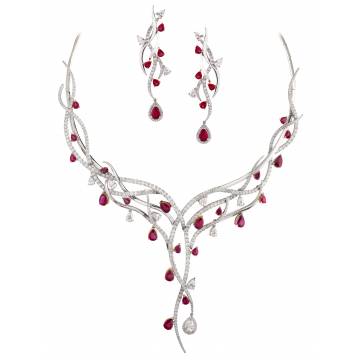 Splendour Ruby and Diamond Necklace and Earrings