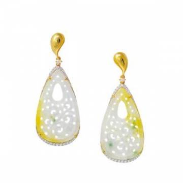 Daffodil Kisses Yellow Jade and Diamond Drop Earrings